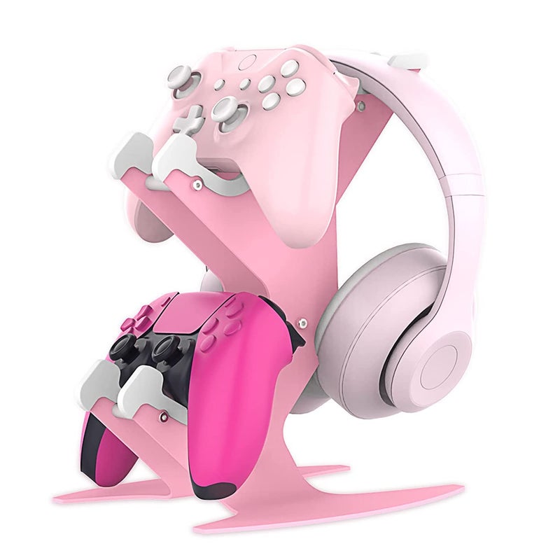 NBCP حامل وحدة التحكم باللون الوردي، رف وحدة التحكم وسماعة الرأس لجهاز Xbox Series X S / Xbox One / PS5 / PS4 / NS / PC / سماعة الرأس، حامل سماعة رأس معدني من الألمنيوم، منظم عالمي لملحقات ألعاب الفيديو - Image 1